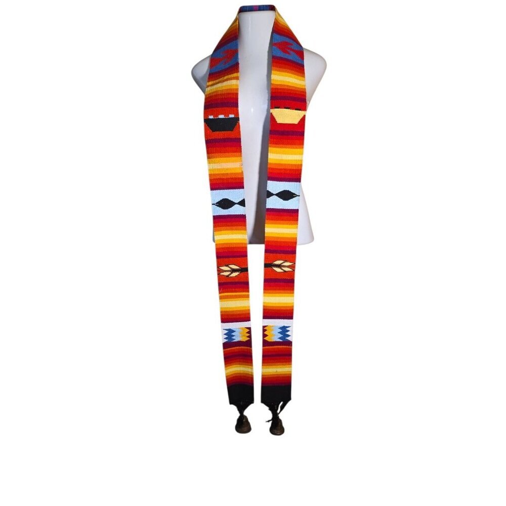 Colorful Stole With Brass Bells At Ends Hinduism Inscription On Bells